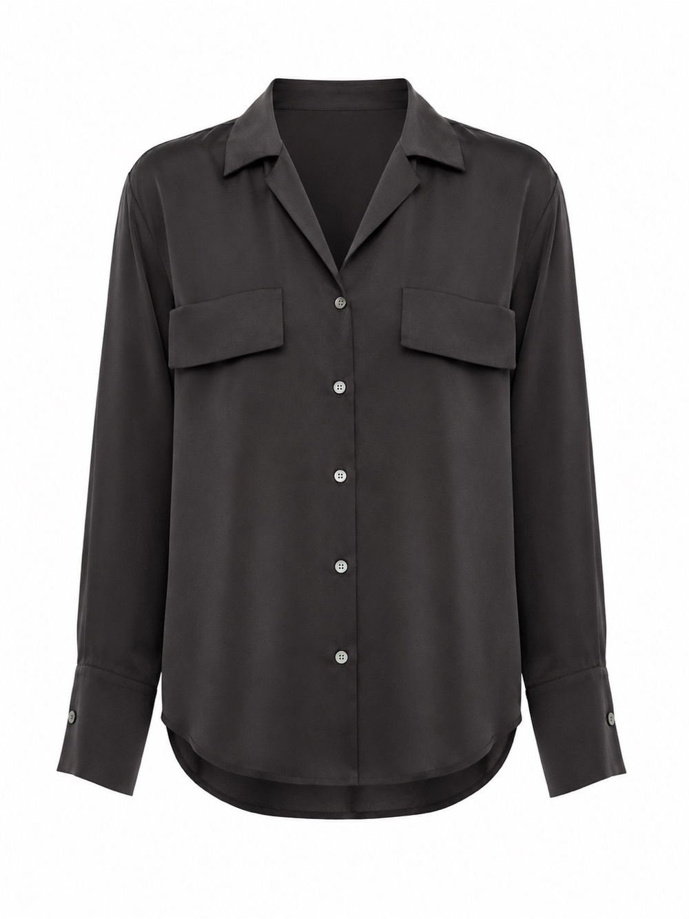 Frame Denim Satin Black Button-Front Shirt